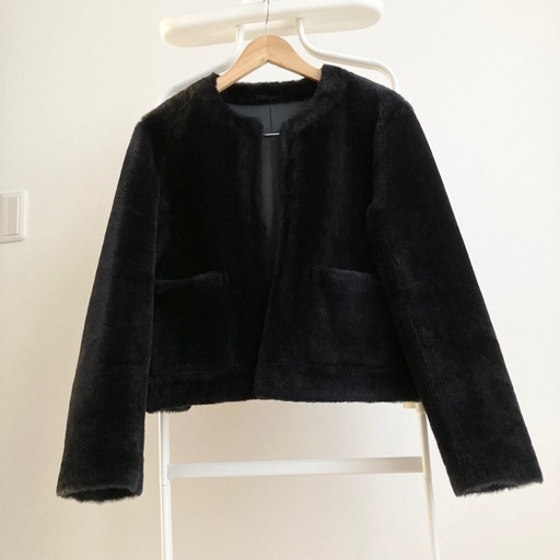 新品　トゥモローランド　ノーカラー　リバーシブル　ムートン　コート　ネイビー　M