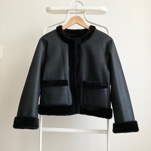 新品　トゥモローランド　ノーカラー　リバーシブル　ムートン　コート　ネイビー　M