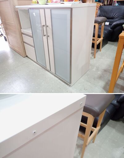 キッチンカウンター レンジボード WH ホワイト 寸法(約)W120.5×D50×H100.5cm ロータイプ キッチンボード 食器棚