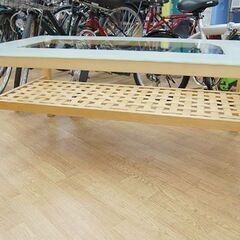 ガラス センターテーブル 幅118×奥70×高50cm 収納棚付き バンブー風 リビングテーブル  札幌市 清田区 平岡の画像