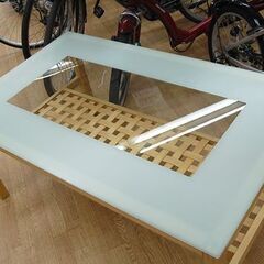 ガラス センターテーブル 幅118×奥70×高50cm 収納棚付き バンブー風 リビングテーブル  札幌市 清田区 平岡の画像