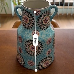 北欧風 花柄 花瓶 ブルー インテリアに◎ 取っ手付きの画像