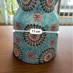 北欧風 花柄 花瓶 ブルー インテリアに◎ 取っ手付きの画像