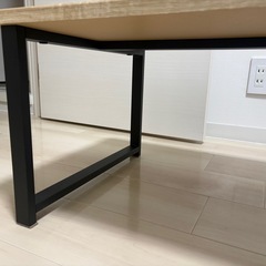 【美品・一部キズあり】 木目調ローテーブル（幅90cm×奥行45cm）アイアン脚の画像