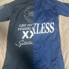 SUGGESTION バイカラー コート 黒 青の画像