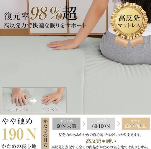 折りたたみマットレス シングル 三つ折り 高反発　10cm 190N 洗える