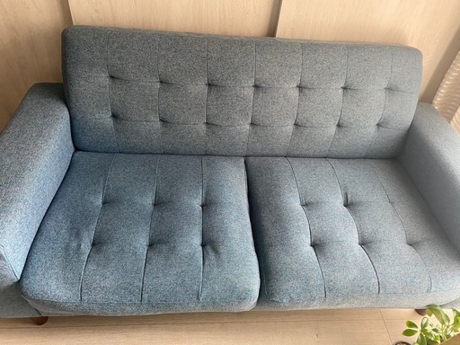 2人掛け青色パブリックソファー美品