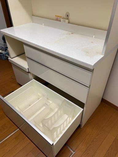 パモウナ　pamouna  キッチンボード　パールホワイト　　食器棚　レンジボード　ダイニングボード