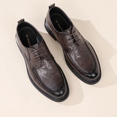 革靴 メンズ  カジュアル  通气性 防臭 軽量 防滑 通勤 防水 冠婚葬祭 結婚式  ブラウン　ビジネスシューズ24.5CMの画像