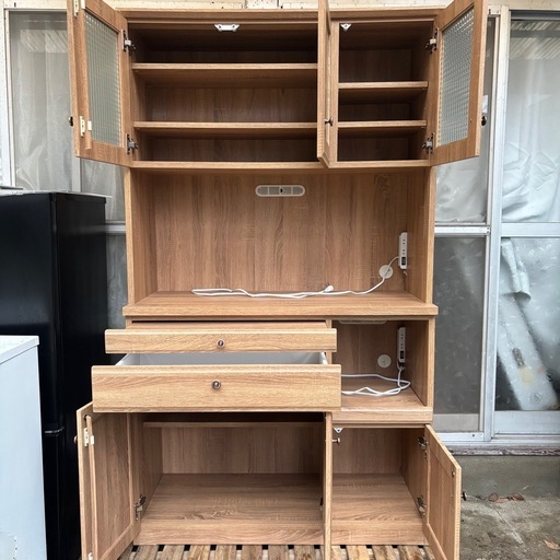 ?福岡市周辺配送設置対応可能?　キッチンボード 食器棚 木目調 レンジ台付き 収納多数 早い方優先
