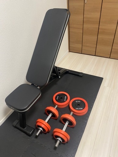 【3月末まで】IROTECダンベル40kg/可変式ベンチ/マットセット