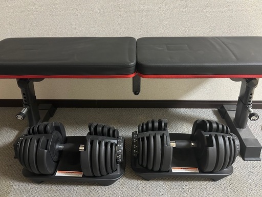新中古【早い者勝ち】スムーズ取引求/可変式ダンベル（24kg×2）＆トレーニングベンチ セット