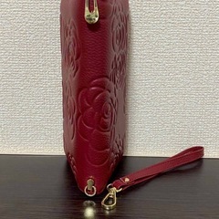 花柄　エンボス加工　長財布　ボルドーレッドの画像