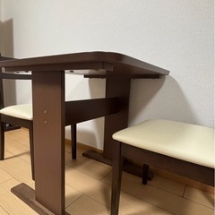 販売御免【美品】2人掛けダイニングセット（テーブル1点・椅子2点）／T字脚タイプの画像