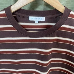 SUFFUSE ボーダーTシャツ 半袖 ブラウン ワイドシルエット Mストリートの画像