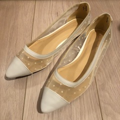 GU　チュールレースフラットシューズ M OFF WHITE 白 ドット 水玉の画像