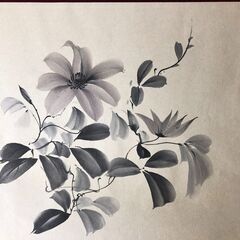 クレマチス 水墨画 額縁入り F6サイズ作品 精神の美 インテリア装飾・仙人草絵画美術品 作者不明の画像