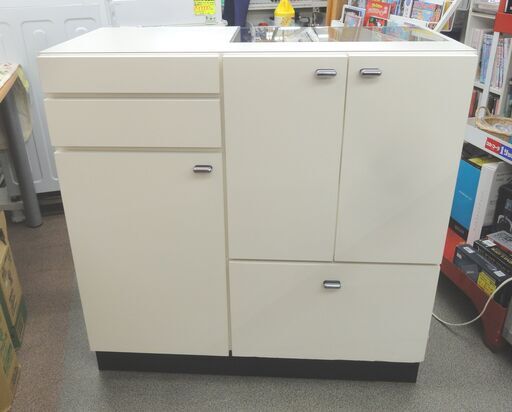 ガラスショーケース付き カウンター 幅90cm レジカウンター 店舗什器 展示 棚 受付 ホワイト 西岡店