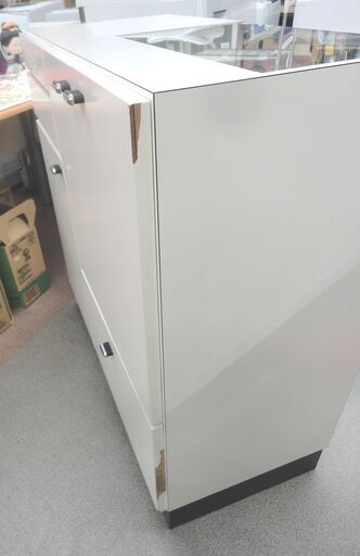 ガラスショーケース付き カウンター 幅90cm レジカウンター 店舗什器 展示 棚 受付 ホワイト 西岡店