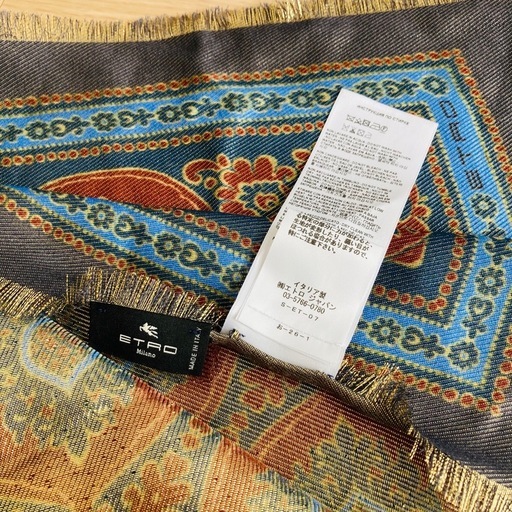 新品　エトロ　ETRO ショール　ストール　ゴールド　ペイズリー　フリンジ　大判