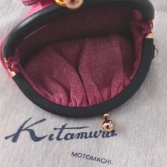 新品未使用★横浜元町バッグブランド キタムラ（Kitamura）ピンク×ネイビーレザーがま口コインケース（小銭入れ）の画像