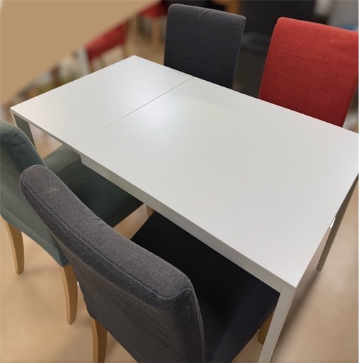 IKEA 伸長ダイニングテーブル　ホワイト×ダイニングチェア4脚セット