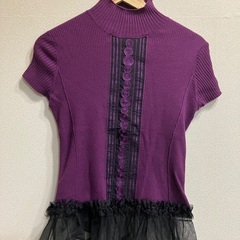 ヒロコビス セットアップ ニット カーディガン＋トップス 紫×黒 上品デザインの画像