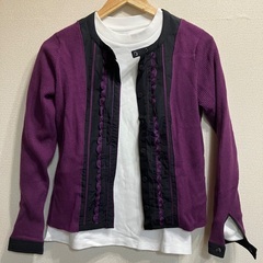 ヒロコビス セットアップ ニット カーディガン＋トップス 紫×黒 上品デザインの画像