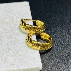  P6《新品・ステンレス》18KGP 編み込み フープピアス ゴールド ステンレス 鎖 チェーン　メンズ　レディースの画像