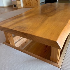 【極上の家宝】国産ケヤキ一枚板テーブル（幅100cm/192cm特大）樹齢数百年の風格・脚付き完成品の画像