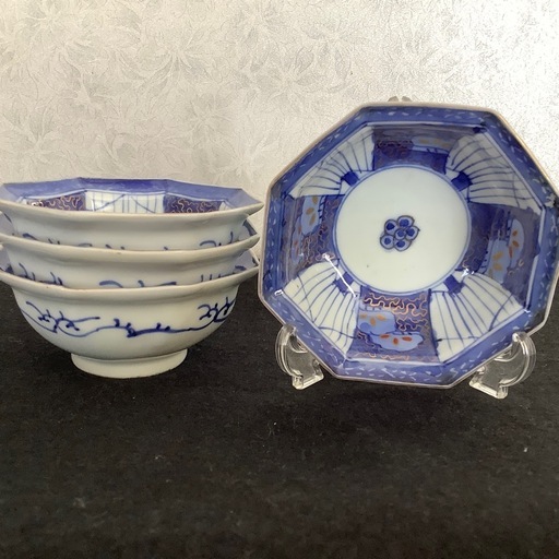 大正レトロ　昭和レトロ　古伊万里風　小鉢　八角小鉢　時代物　11.5㎝　4個