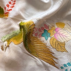 【仮絵羽】着物反物 白地 鶴柄 地紋あり 正絹風 高級感あり リメイクにもの画像