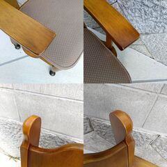 C0FN0211 1⃣松田家具 / ダイニングチェア/ キャスター付/ 肘付/ 木製/ 食卓椅子/ 回転椅子/ ブラウン/アンテック風の画像