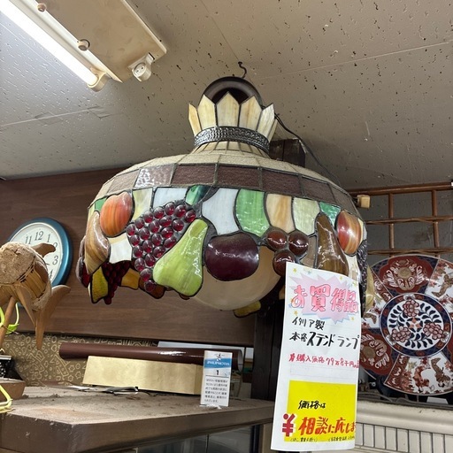 98万円イタリア製　アンティークステンドグラスランプ