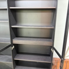 ガラス扉付き収納棚 本棚 キャビネット ブラック 店舗什器の画像