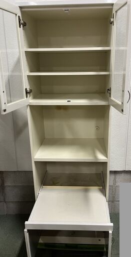 Pamouna パモウナ 木製 食器棚 キッチン収納棚 レンジ台 炊飯台 ホワイト 幅60cm×奥行44cm×高さ183cm