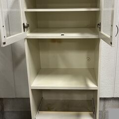 Pamouna パモウナ 木製 食器棚 キッチン収納棚 レンジ台 炊飯台 ホワイト 幅60cm×奥行44cm×高さ183cmの画像