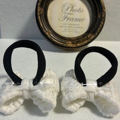 リボン型ヘアゴム　オーロラホワイトW2の画像