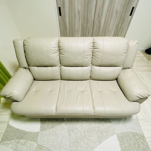 日時確認中 3/28（日）まで限定 ナフコ NAFCO TWO-ONE STYLE ハイバックソファ NFオデッセイ 3P 3人掛け 本革 2年間使用