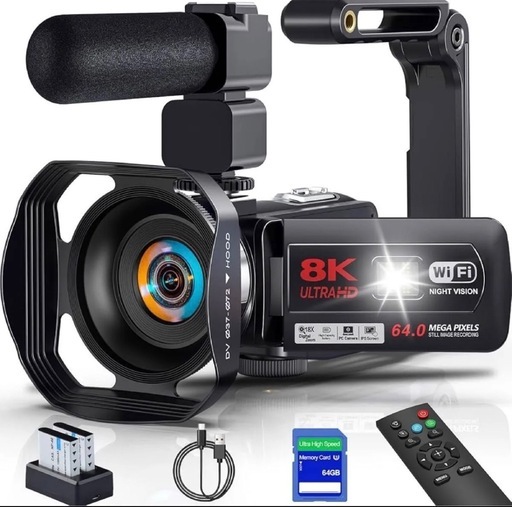 ビデオカメラ 8K 64MP WIFI機能 18Xデジタルズーム