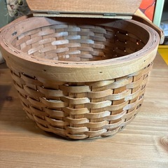 フタ付きバスケット 木製×編み 収納かご ナチュラルの画像