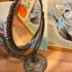 アンティーク風 両面スタンドミラー 卓上鏡 クラシック調 角度調整可の画像