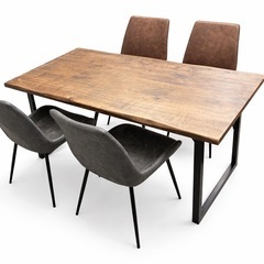 150cm幅 おしゃれ テーブル 食卓テーブル アイアン スチール 四角 耳付き 耳付き加工 なぐり加工 木目調 カフェテーブル スクエア脚 木製の画像