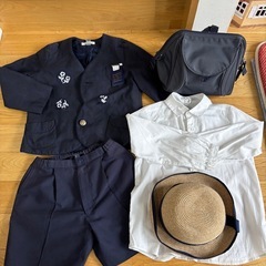 江北白百合幼稚園制服+通園リュック+麦わら帽子の画像