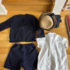 江北白百合幼稚園制服+通園リュック+麦わら帽子の画像