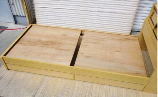収納付きシングルベッド＆アンネルベッド製マットレスセット　宮付き・照明付　2杯引き出し収納　ナチュラル　木目調　1110ZS