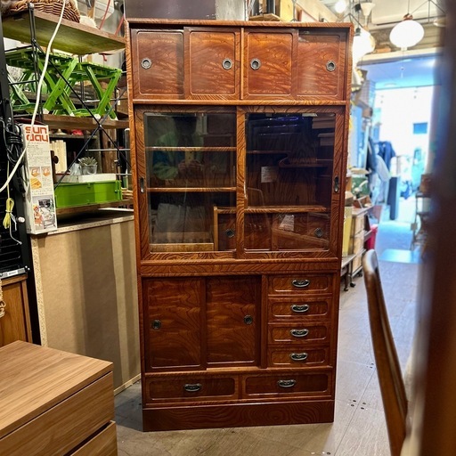 水屋箪笥 茶箪笥 タンス 時代 箪笥 日本 和家具 整理箪笥 古民家 チェスト 伝統工芸 民藝 民芸 木製 伝統　上下 セパレート