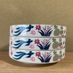 花柄と鳥の模様 陶器皿 3枚セットの画像