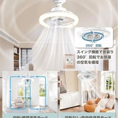 シーリングファンライト 扇風機 首振り 天井ライト サーキュレーター 360回転の画像