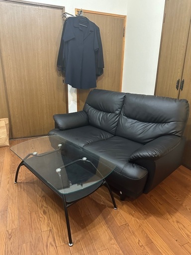 【総額約52000円】ニトリ 2人掛けソファ(Nシールド) & ガラステーブルセット（カバー付き）